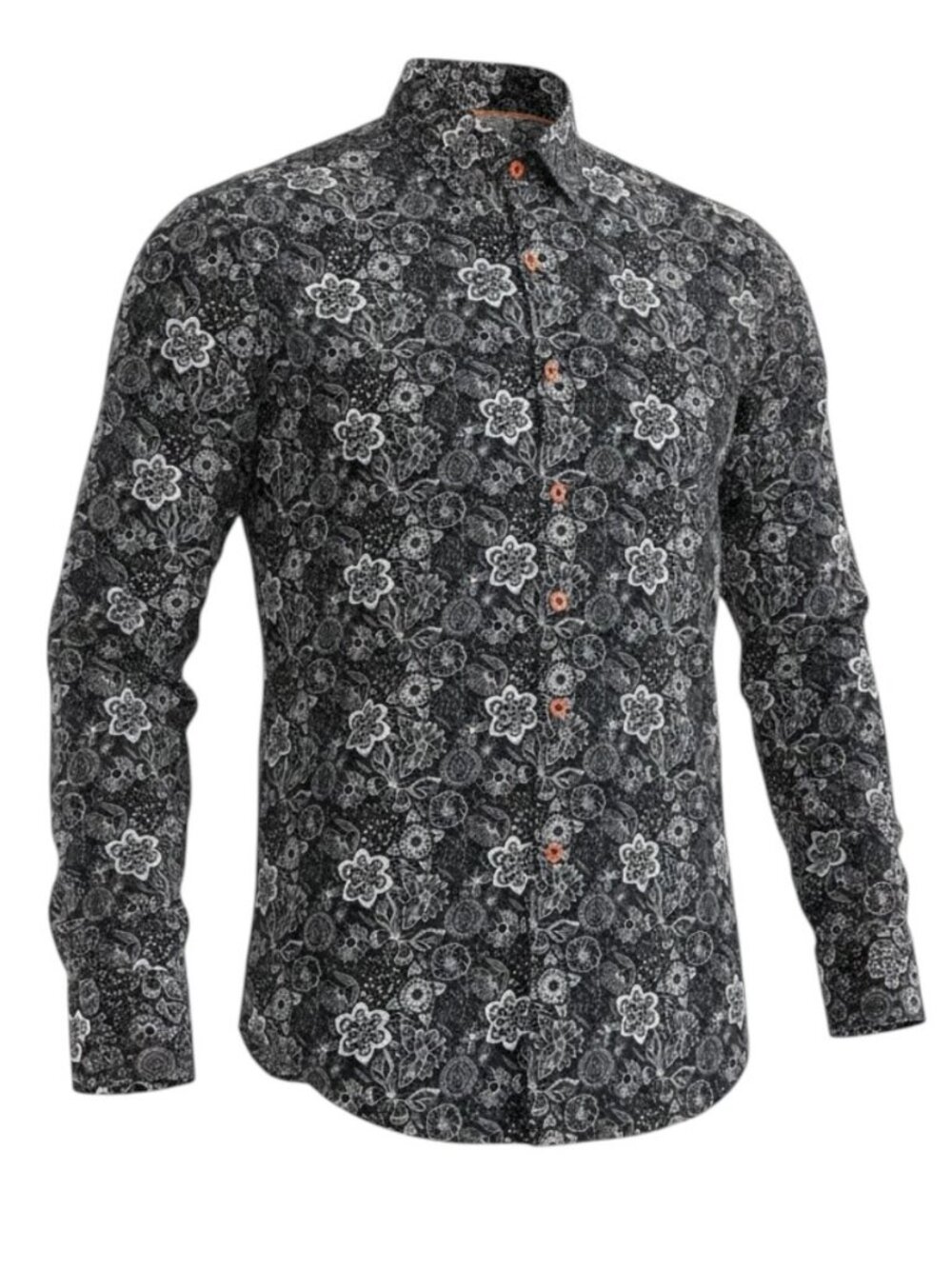 AU NOIR Black White Floral Button Up Shirt Designer Contrast Trim Long Sleeve 3M